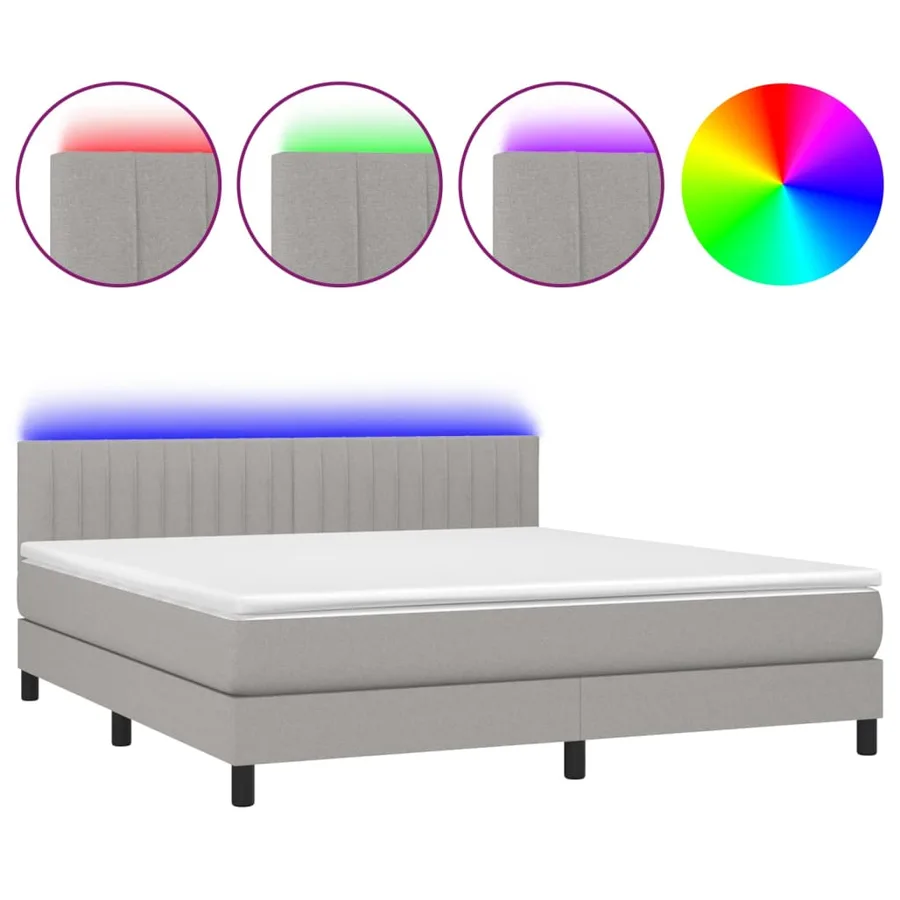 Sommier à lattes de lit et matelas et LED Gris clair 180x200 cm - 2