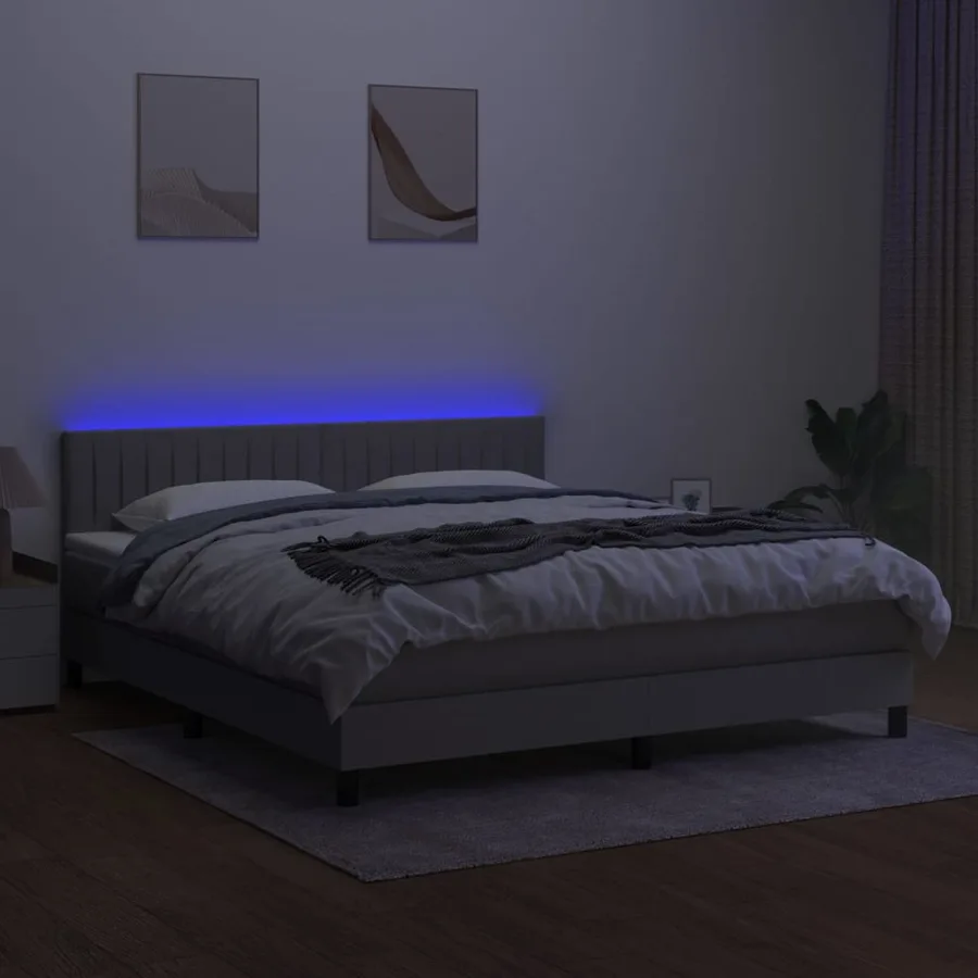 Sommier à lattes de lit et matelas et LED Gris clair 180x200 cm - 4