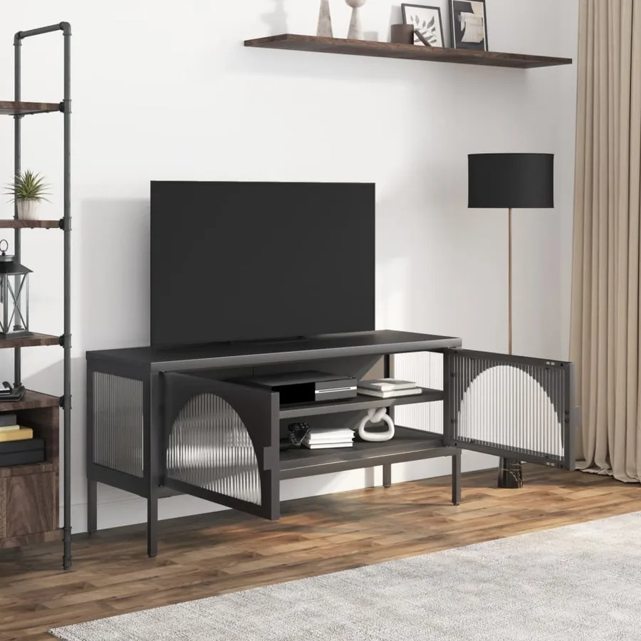 Meuble TV noir 105x35x50 cm verre et acier - 3