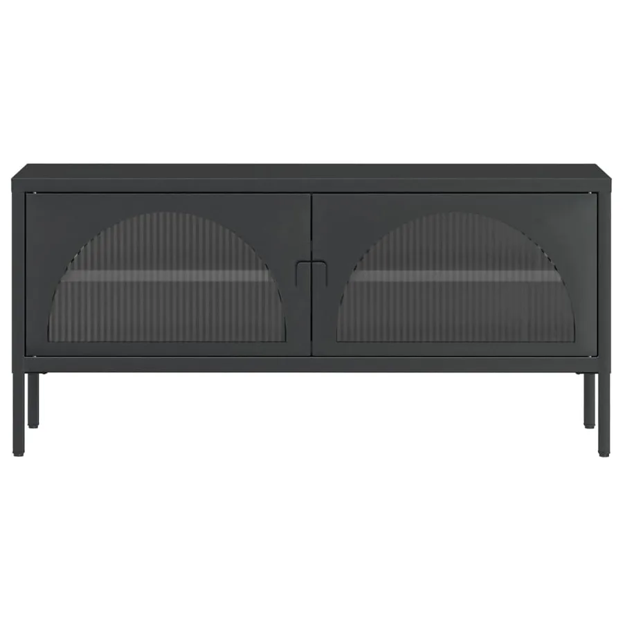 Meuble TV noir 105x35x50 cm verre et acier - 5