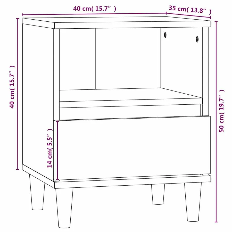 Table de chevet Noir 40x35x50 cm - 10