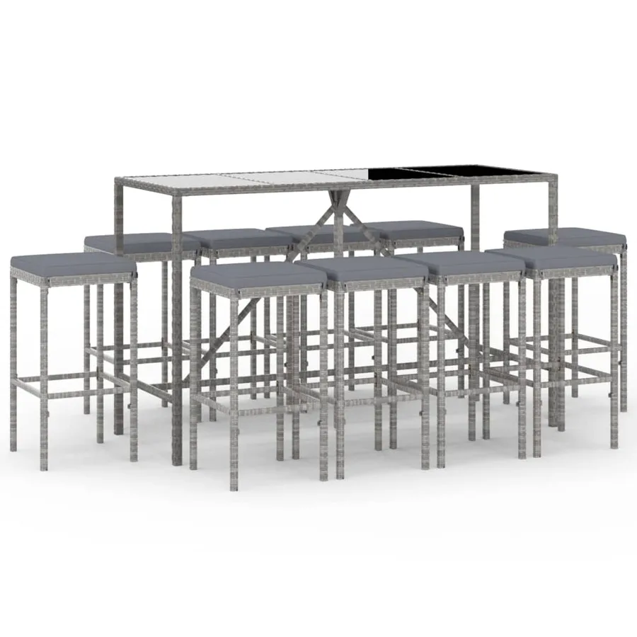 Ensemble de bar de jardin 11 pcs avec coussins gris poly rotin - 2