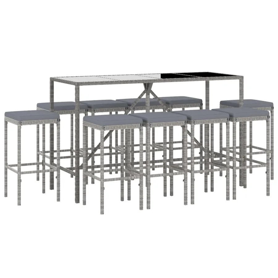 Ensemble de bar de jardin 11 pcs avec coussins gris poly rotin - 3