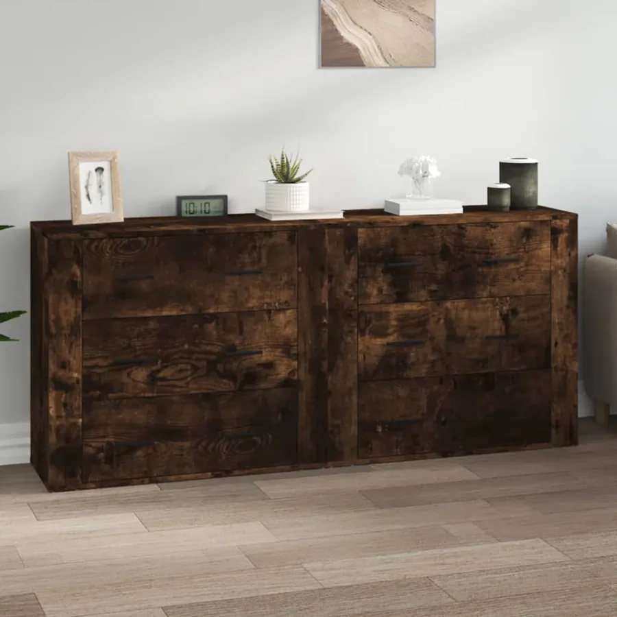 Buffets 2 pcs chêne fumé bois d'ingénierie