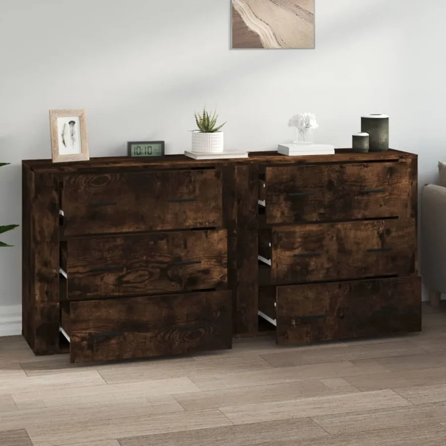 Buffets 2 pcs chêne fumé bois d'ingénierie - 3