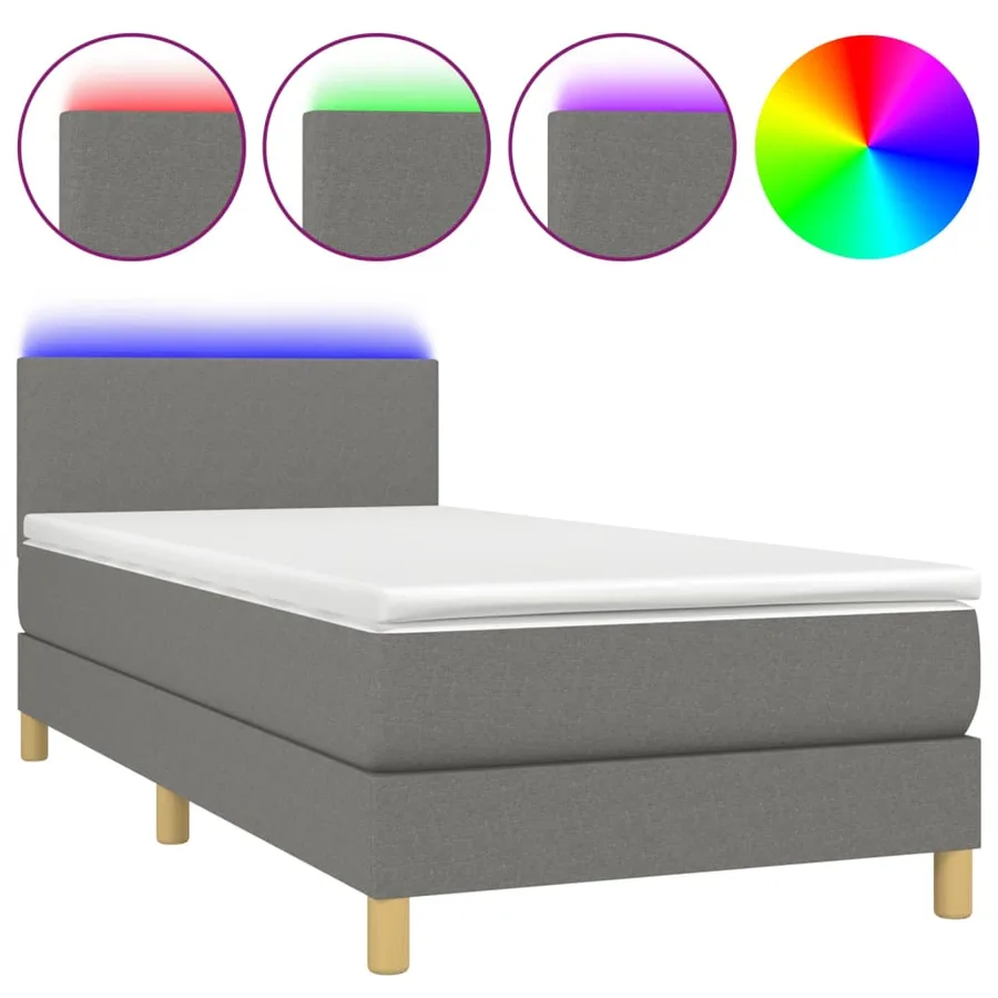 Sommier à lattes de lit avec matelas et LED Gris foncé 90x200cm - 2