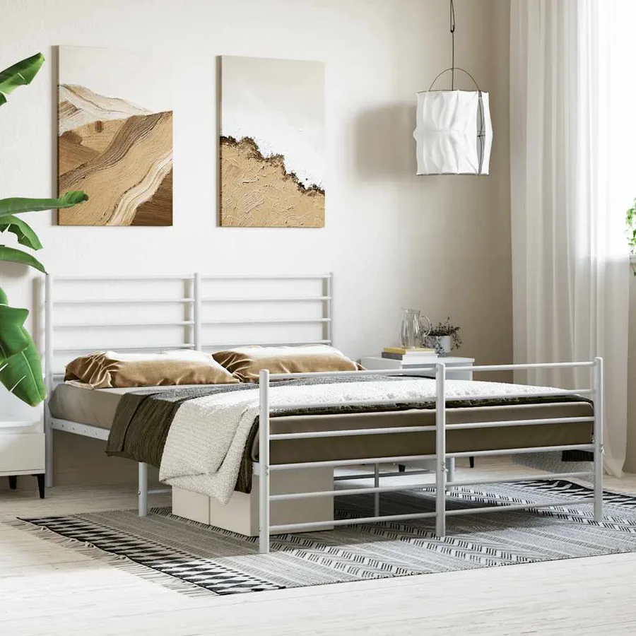 Cadre de lit métal sans matelas et pied de lit blanc 140x190 cm - 4