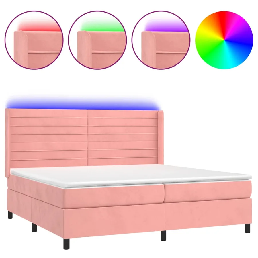 Sommier à lattes de lit matelas et LED Rose 200x200 cm Velours - 2