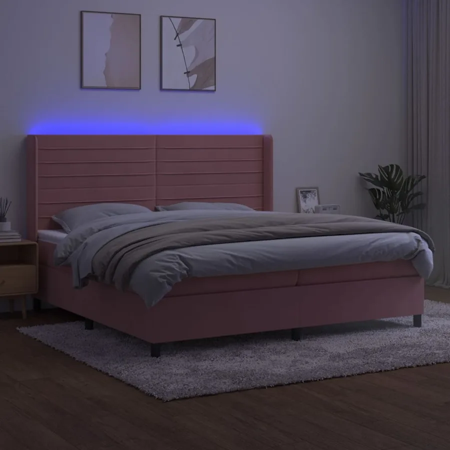 Sommier à lattes de lit matelas et LED Rose 200x200 cm Velours - 3