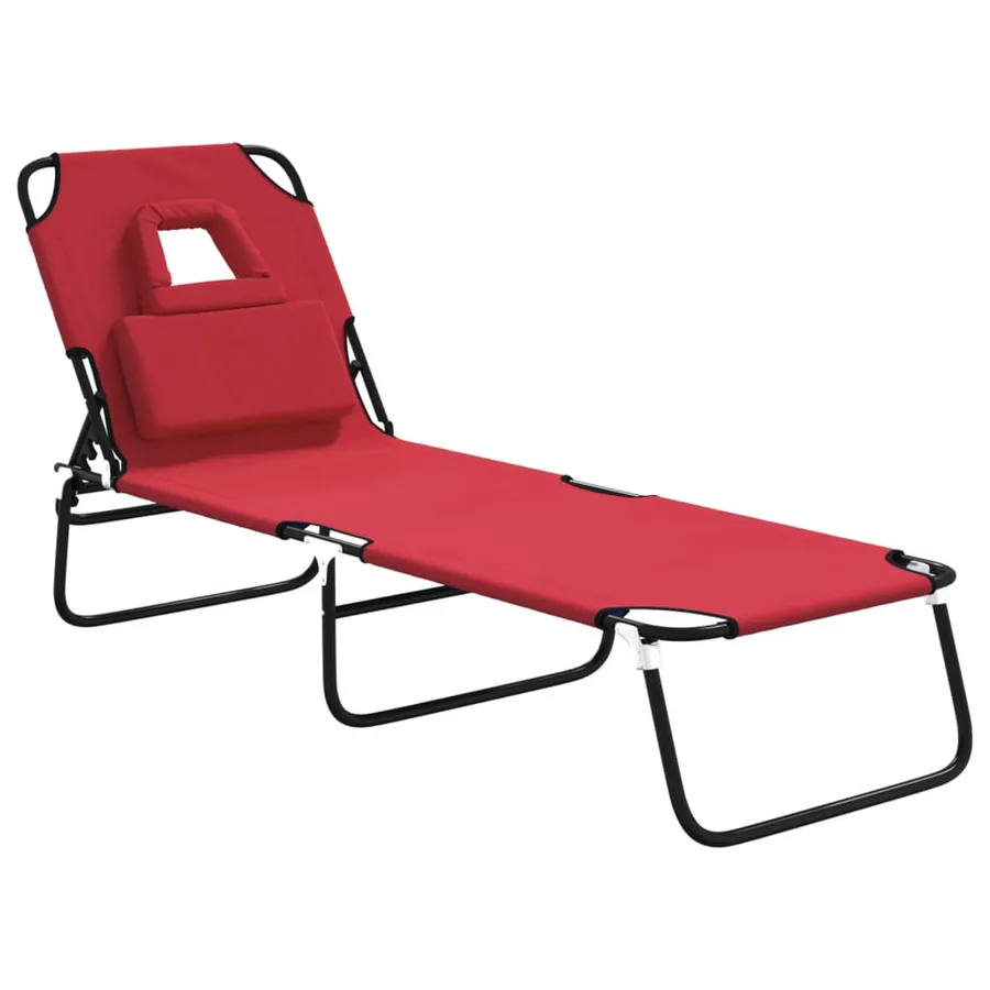 Chaise longue pliante rouge tissu oxford acier enduit de poudre - 2