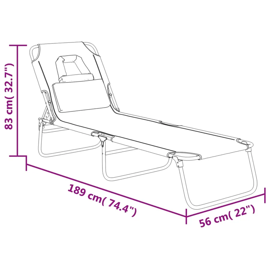 Chaise longue pliante rouge tissu oxford acier enduit de poudre - 44