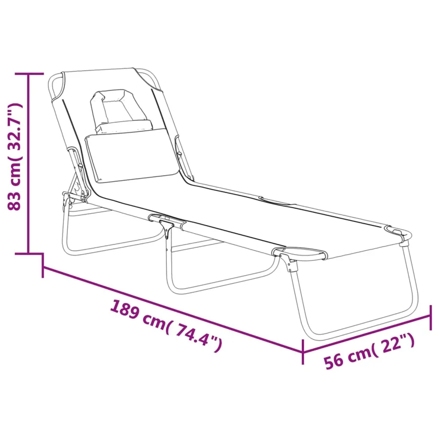 Chaise longue pliante rouge tissu oxford acier enduit de poudre - 55