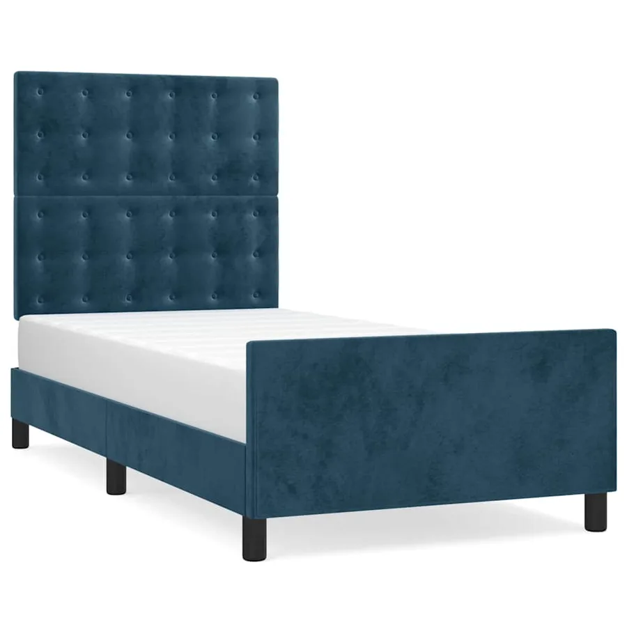 Cadre de lit sans matelas bleu foncé 100x200 cm velours - 2