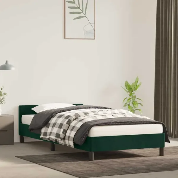 Cadre de lit sans matelas vert foncé 90x200 cm velours