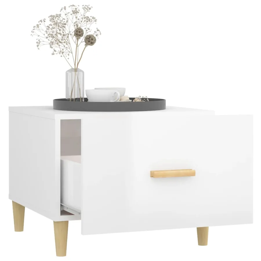 Table basse Blanc brillant 50x50x40 cm Bois d'ingénierie - 4