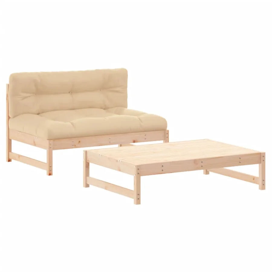 Salon de jardin 2 pcs avec coussins bois massif - 2