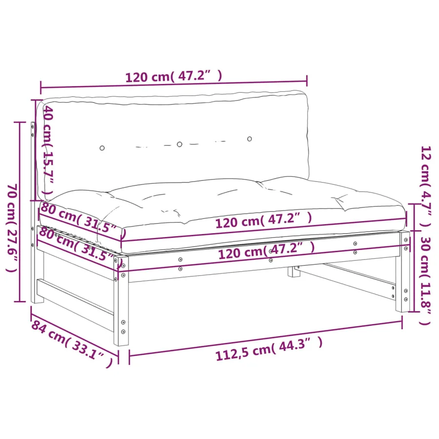 Canapé central 120x80 cm bois de pin massif - 9