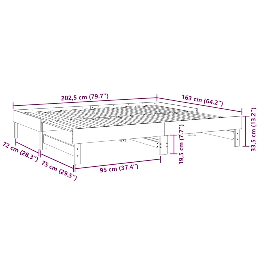 Lit coulissant sans matelas blanc 2x(80x200)cm - 12
