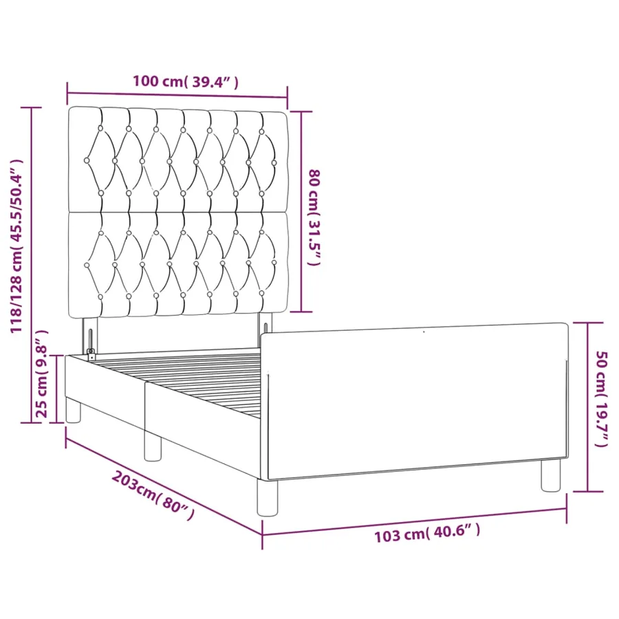 Cadre de lit sans matelas gris clair 100x200 cm tissu - 14