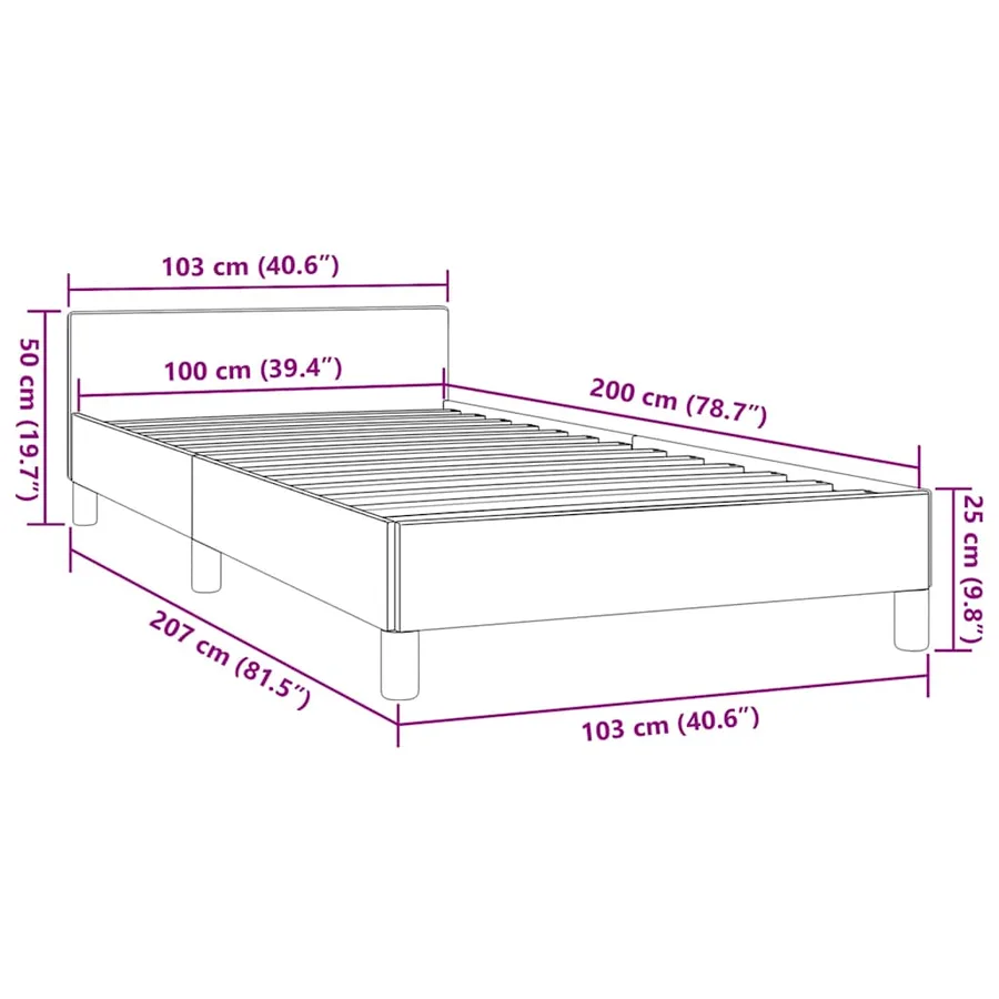 Cadre de lit sans matelas noir 100x200 cm tissu - 9