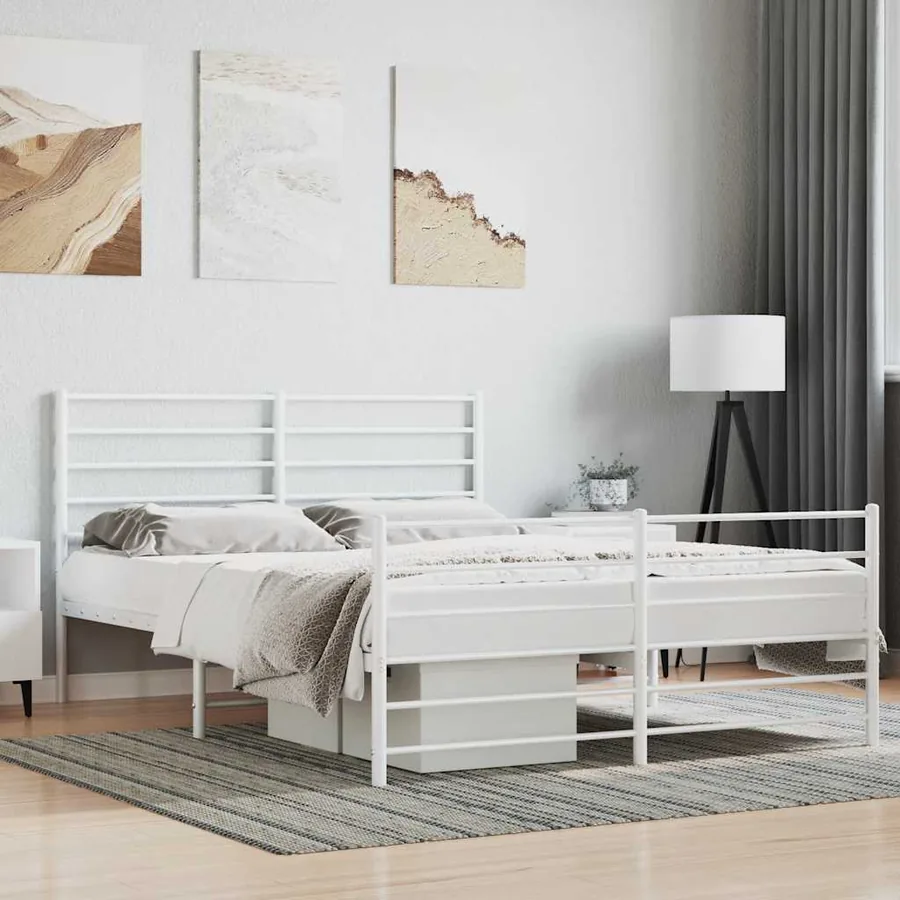 Cadre de lit métal sans matelas et pied de lit blanc 120x200 cm