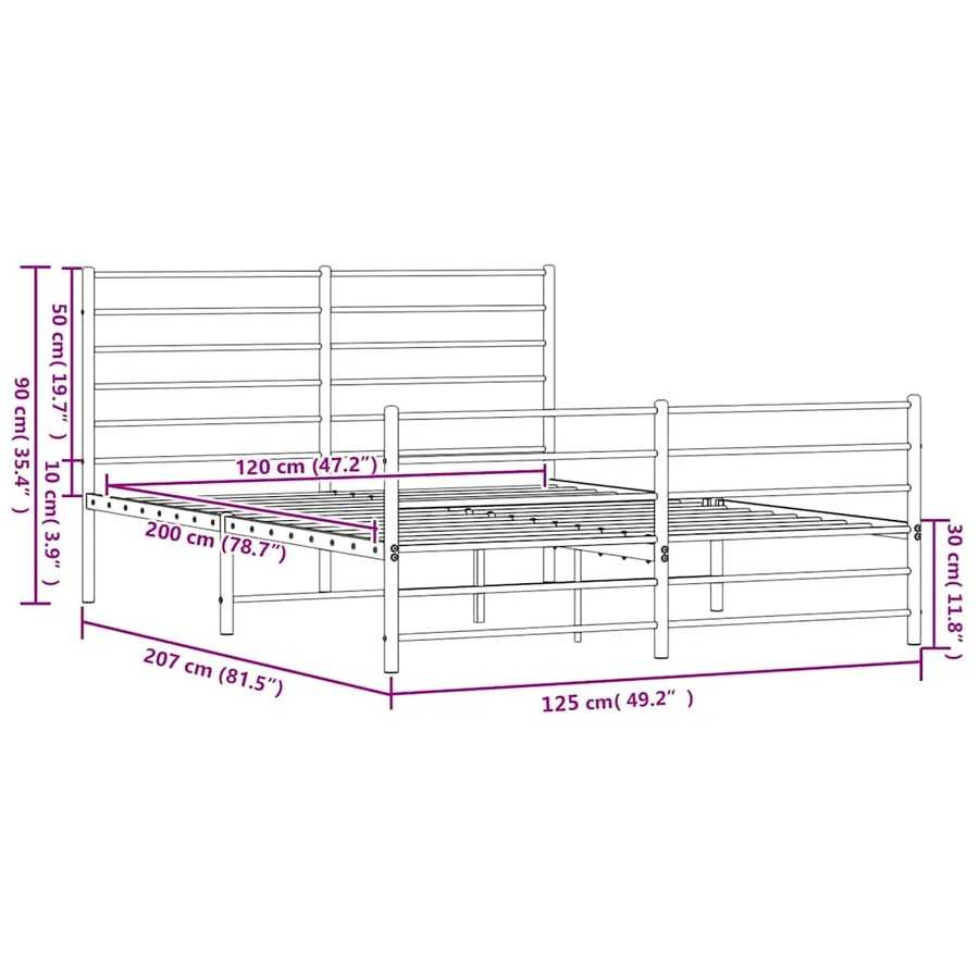 Cadre de lit métal sans matelas et pied de lit blanc 120x200 cm - 10