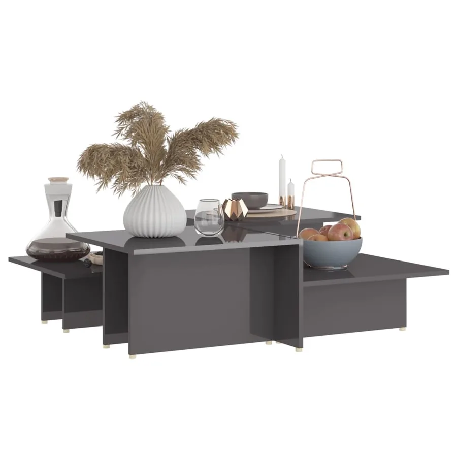 Table basse 2 pcs Gris brillant 111,5x50x33cm Bois d'ingénierie - 3