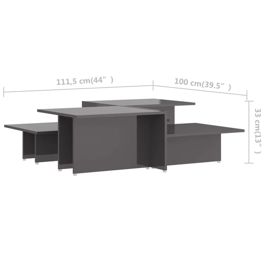 Table basse 2 pcs Gris brillant 111,5x50x33cm Bois d'ingénierie - 6