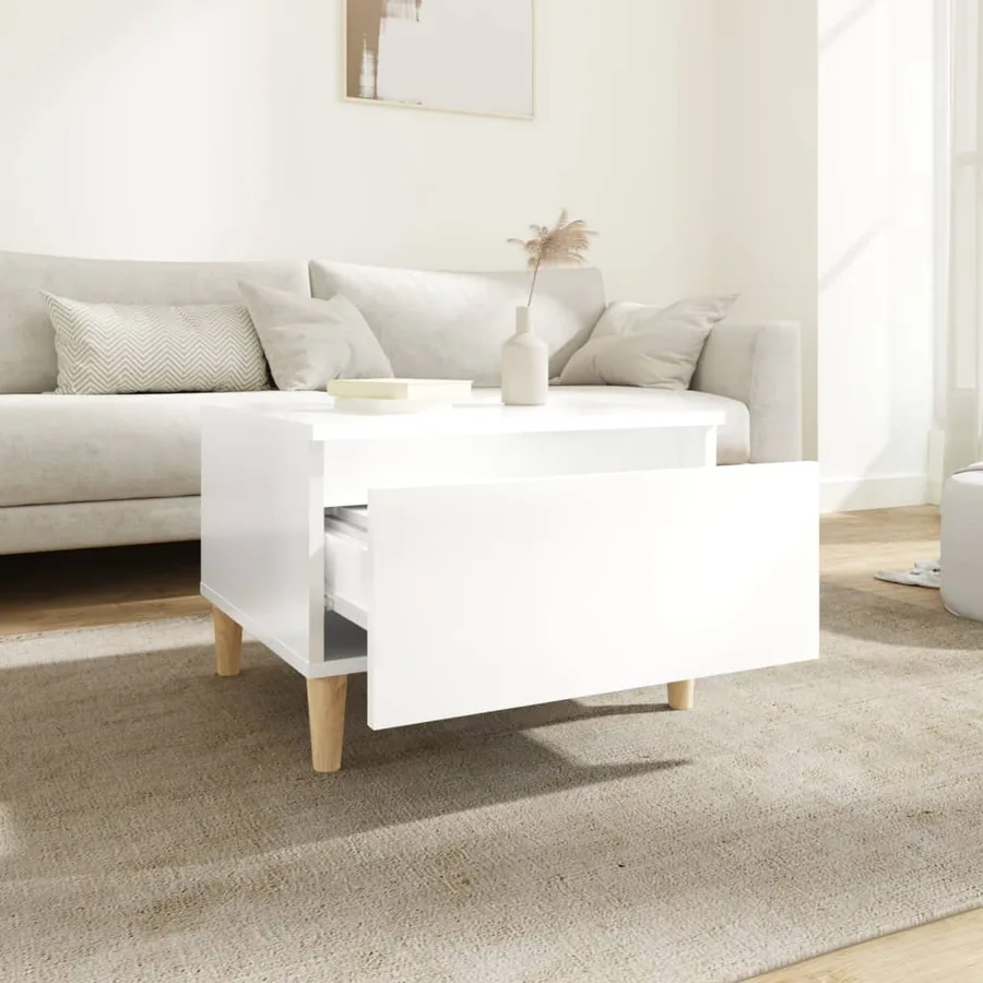 Table d'appoint Blanc brillant 50x46x35 cm Bois d'ingénierie - 3