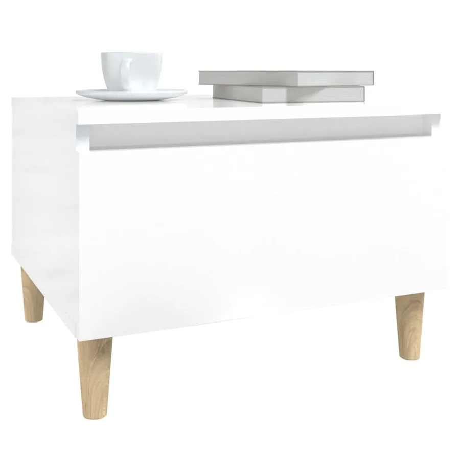 Table d'appoint Blanc brillant 50x46x35 cm Bois d'ingénierie - 4