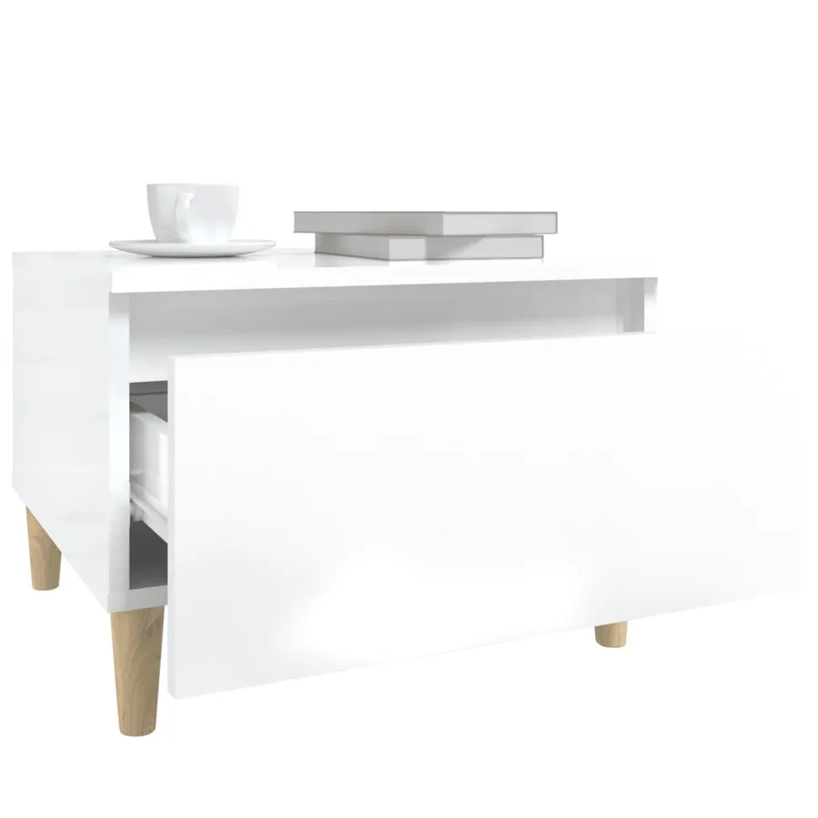 Table d'appoint Blanc brillant 50x46x35 cm Bois d'ingénierie - 5