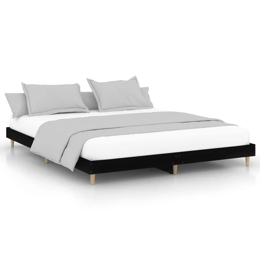 Cadre de lit sans matelas noir 150x200 cm bois d'ingénierie - 2