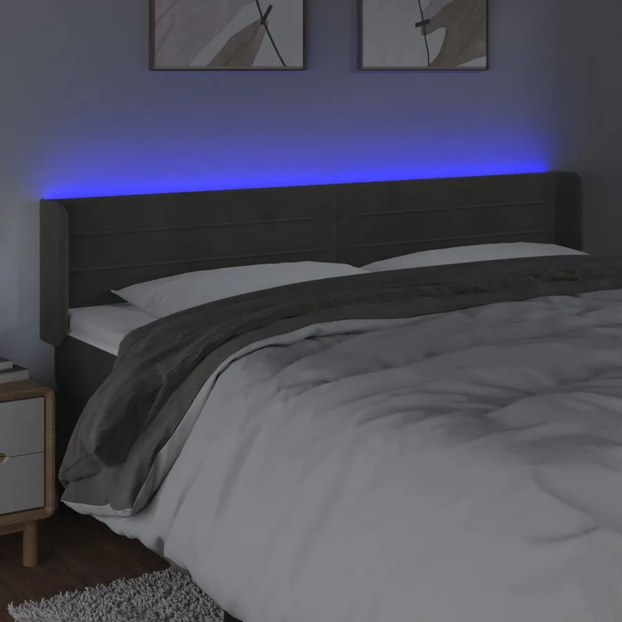 Tête de lit à LED Gris foncé 183x16x78/88 cm Velours - 4