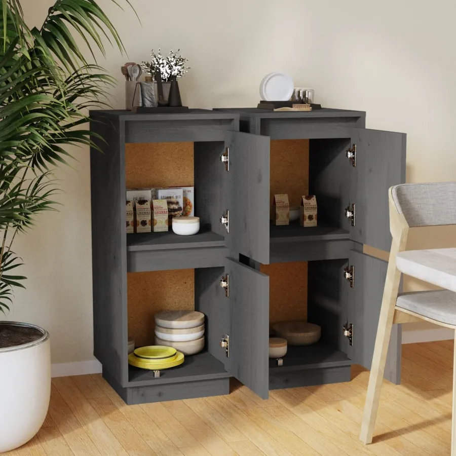 Buffets 2 pcs Gris 31,5x34x75 cm Bois massif de pin - 3