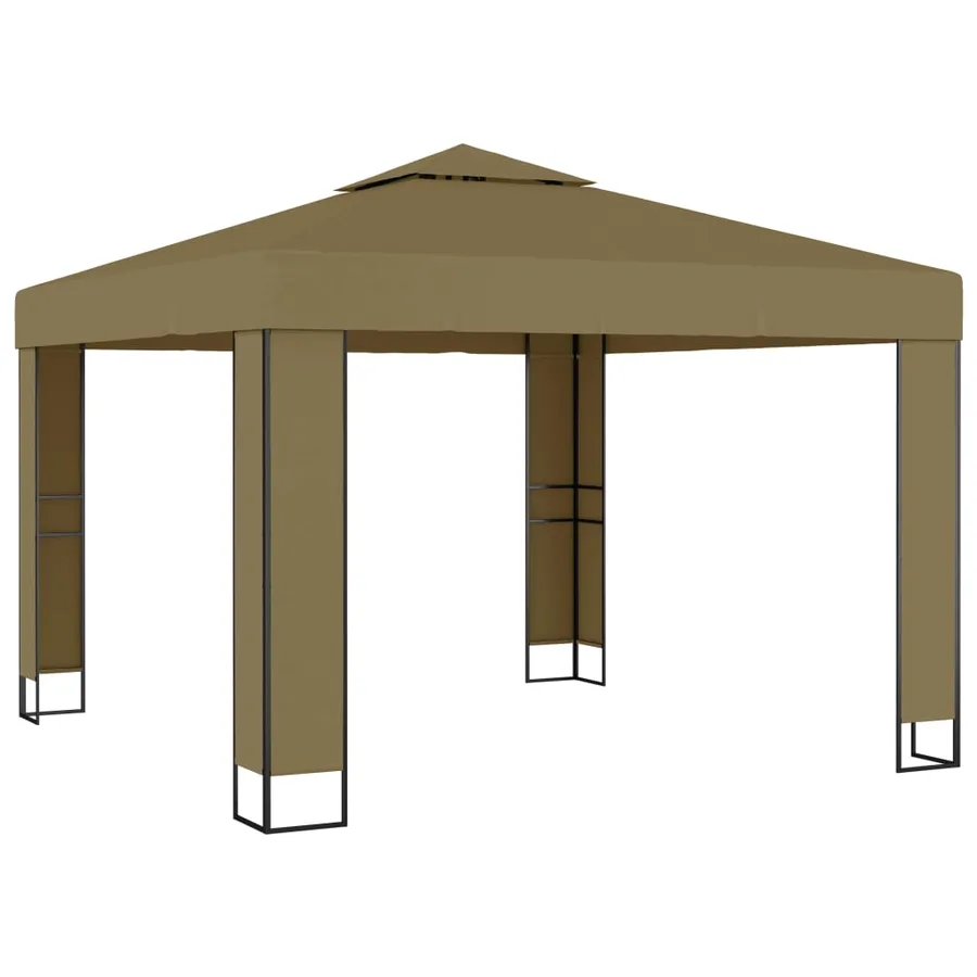Tonnelle avec double toit et lumières LED 3x3x2,7 m Taupe - 3