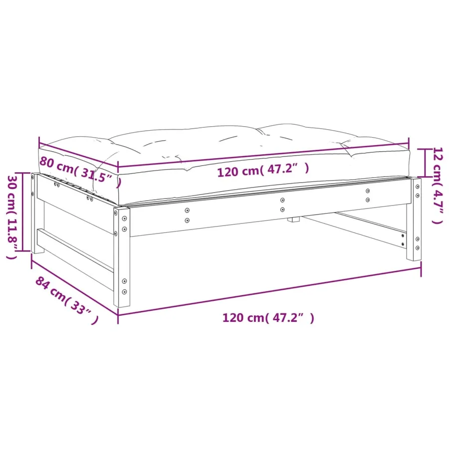 Repose-pied de jardin 120x80 cm gris bois de pin massif - 9