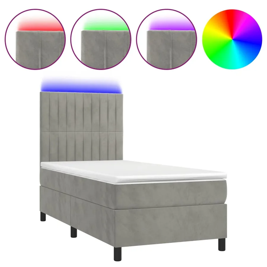 Sommier à lattes de lit matelas LED Gris clair 80x200cm Velours - 2