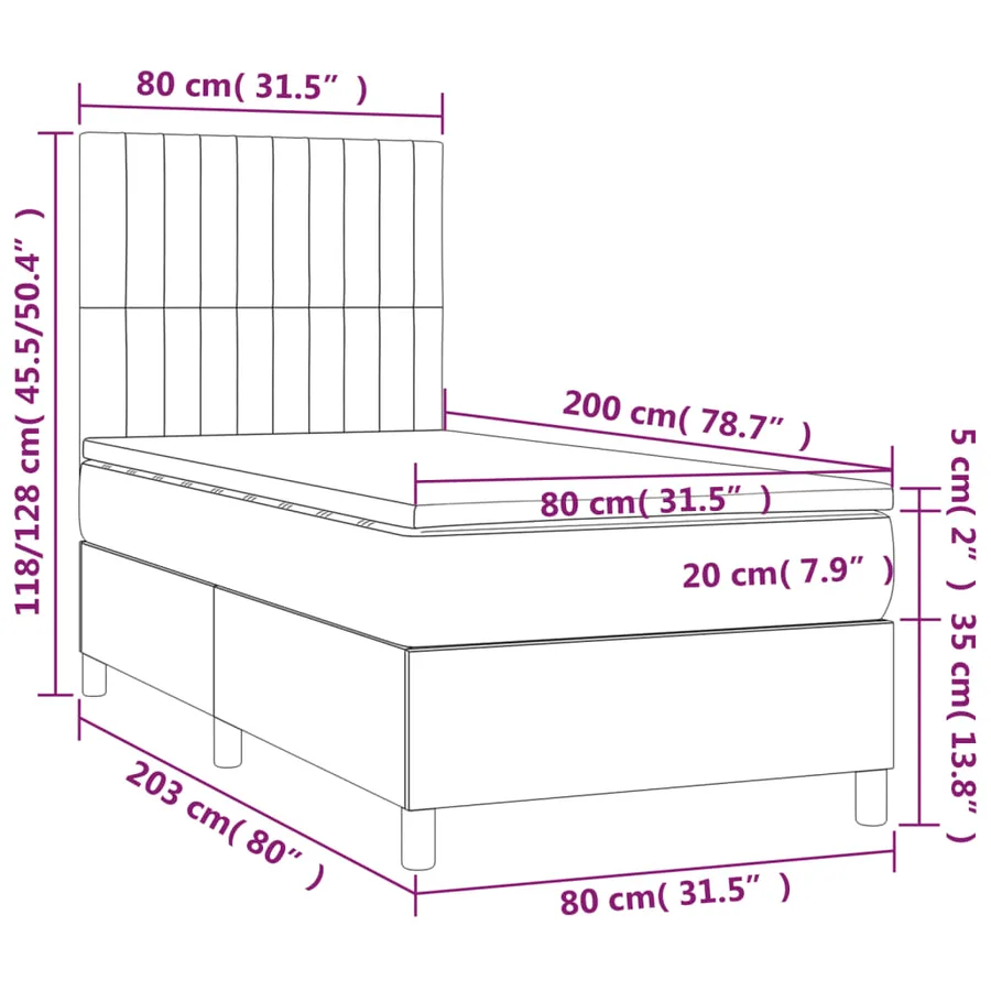 Sommier à lattes de lit matelas LED Gris clair 80x200cm Velours - 8