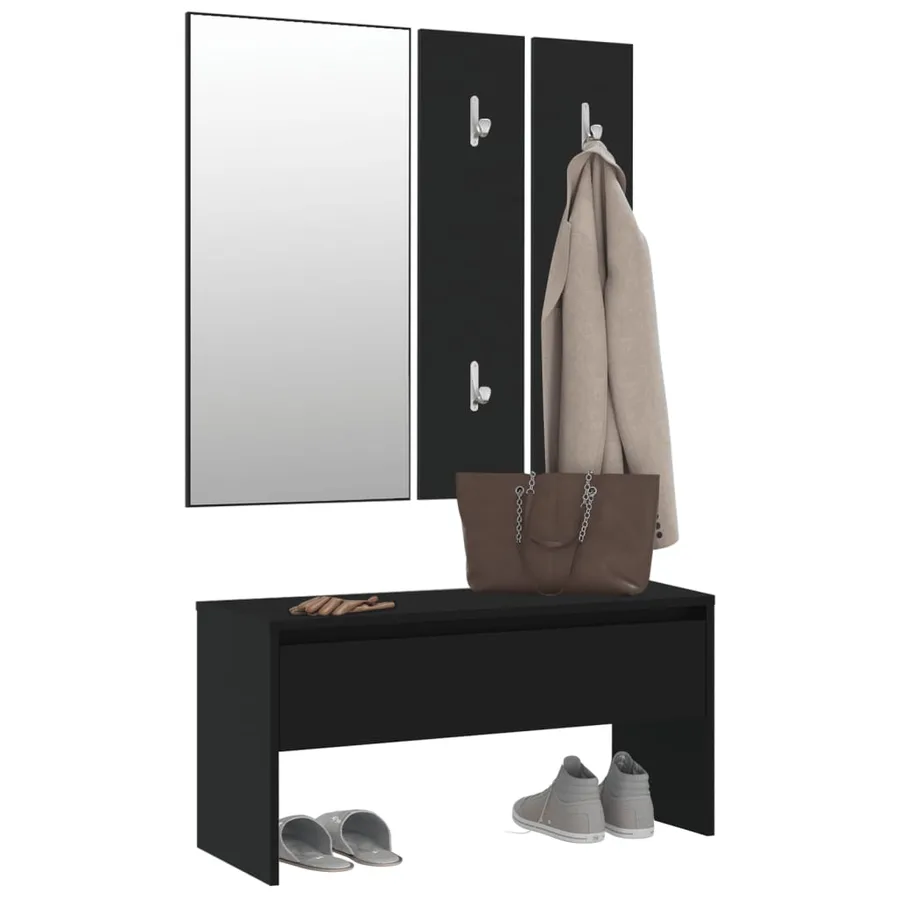 Ensemble de meubles de couloir noir bois d'ingénierie - 4
