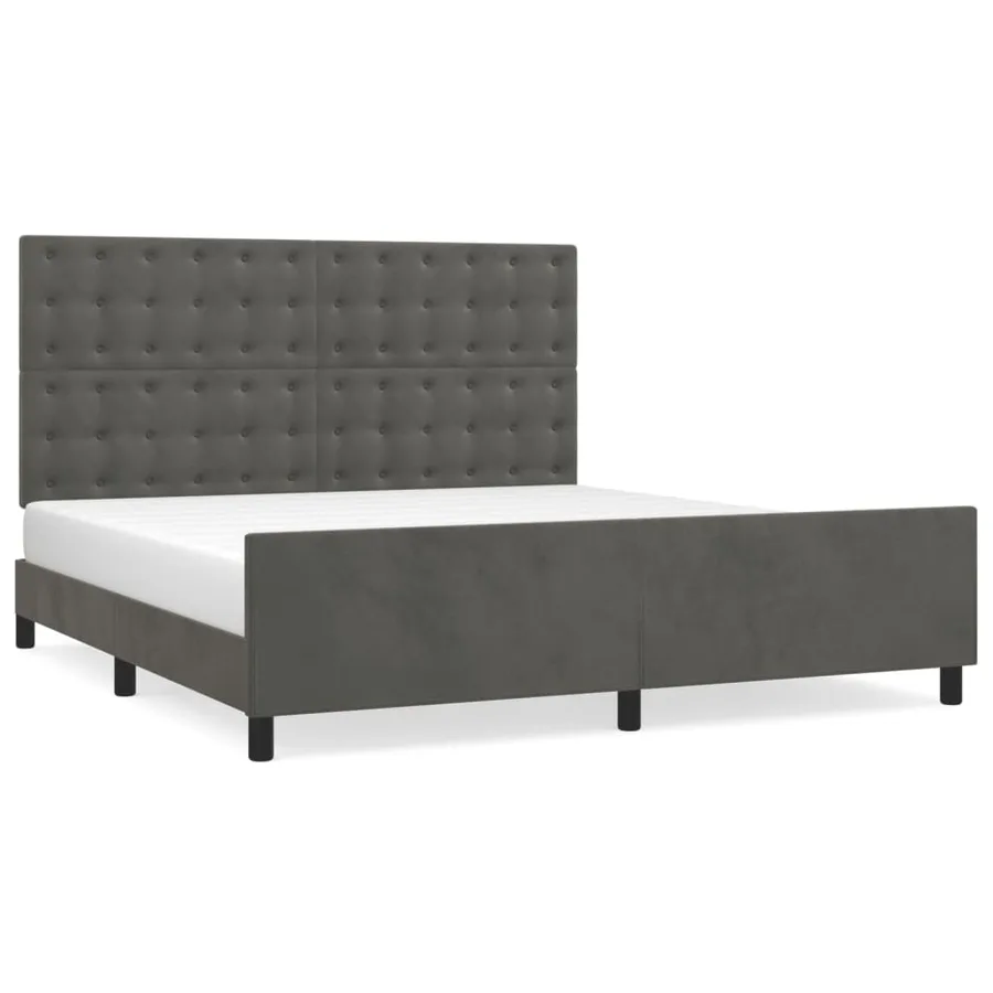 Cadre de lit sans matelas gris foncé velours - 2