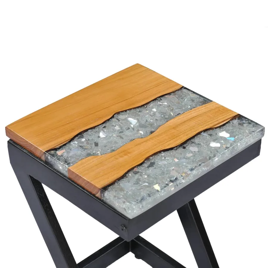 Table basse 30x30x50 cm Bois de teck massif et polyrésine - 6