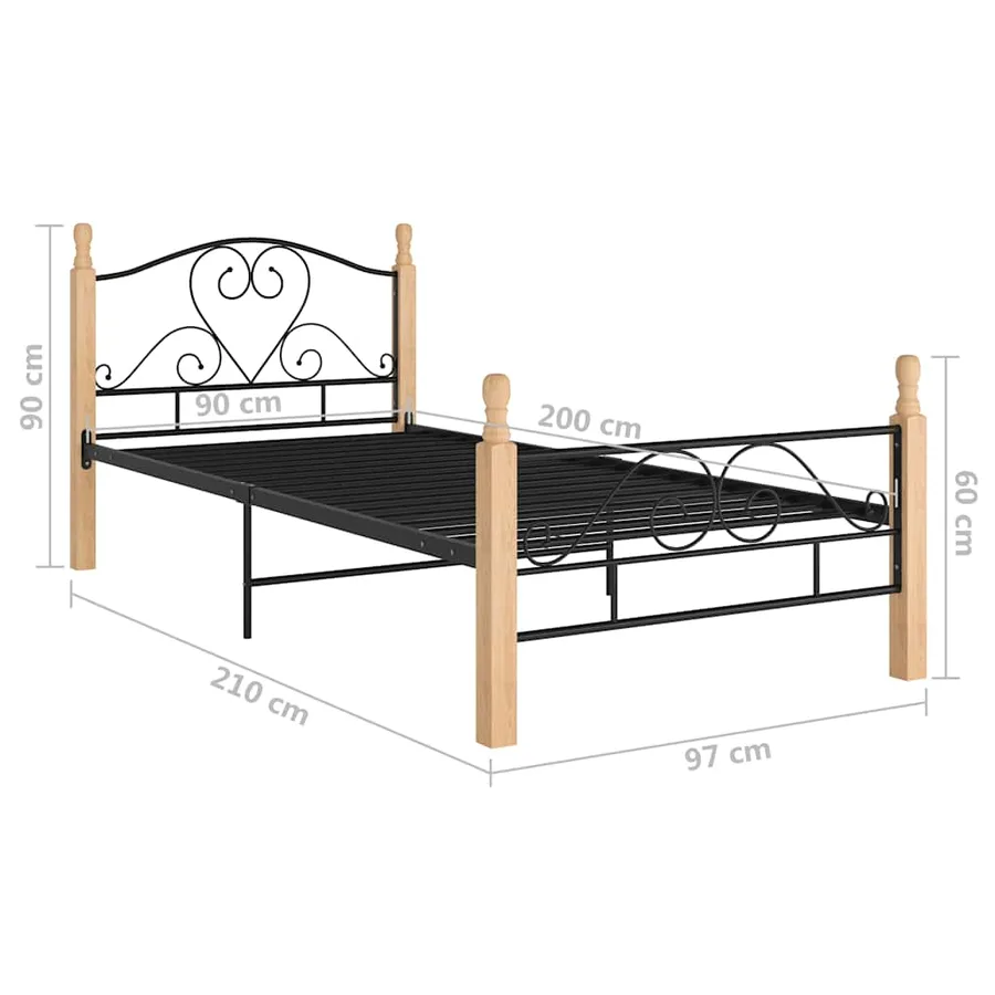 Cadre de lit sans matelas noir métal 90x200 cm - 7