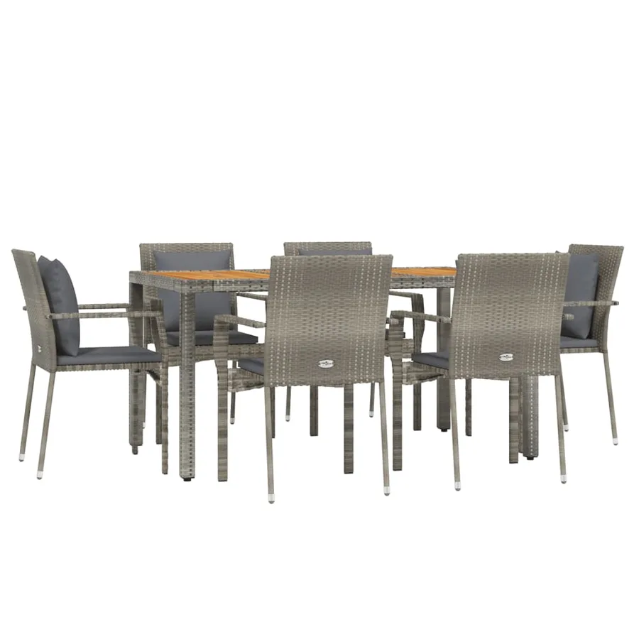 Ensemble à manger jardin et coussins 7 pcs gris rotin - 3