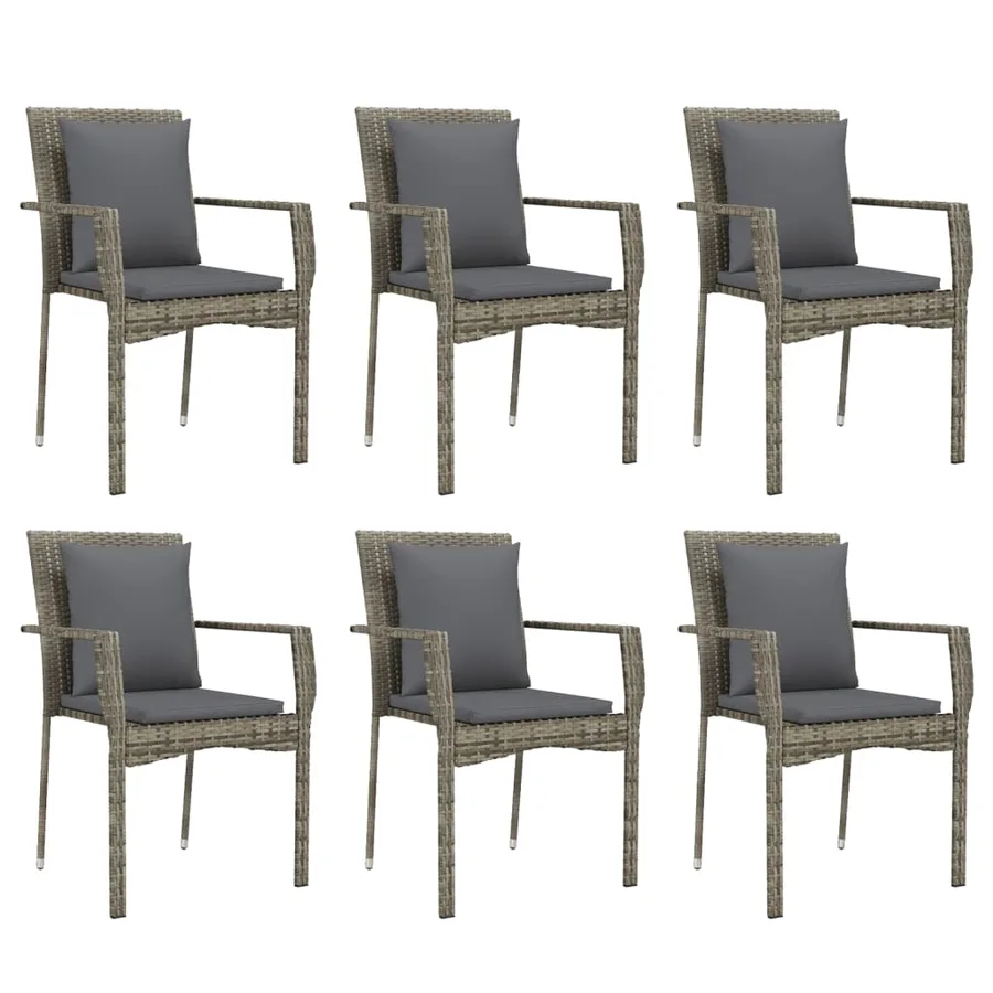 Ensemble à manger jardin et coussins 7 pcs gris rotin - 4