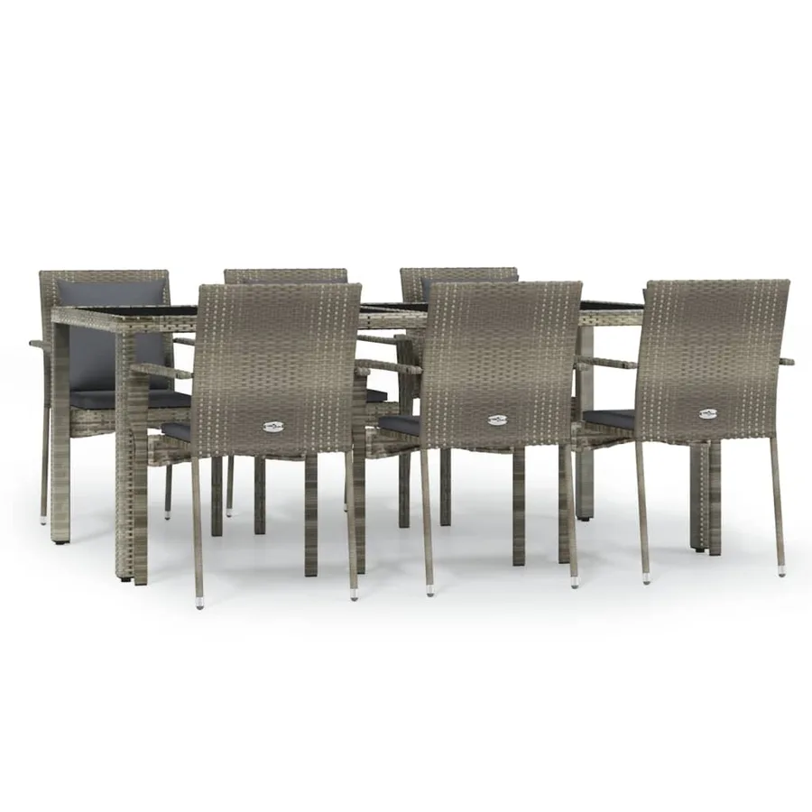 Ensemble à manger jardin et coussins 7 pcs gris rotin - 2