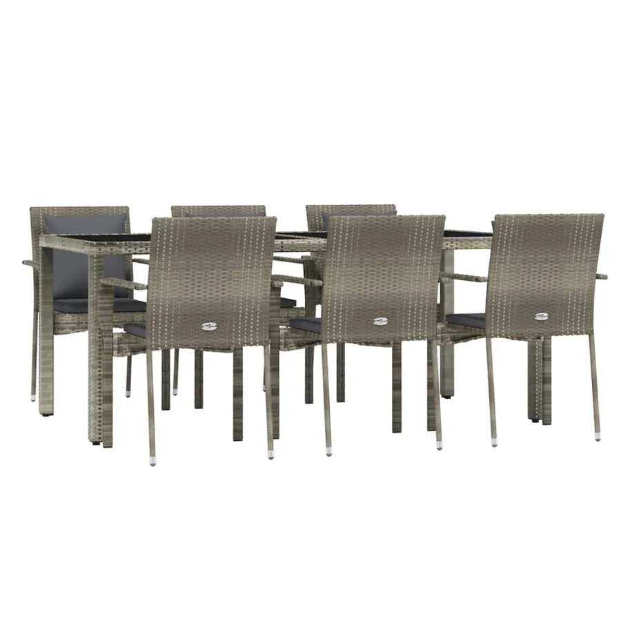 Ensemble à manger jardin et coussins 7 pcs gris rotin - 3