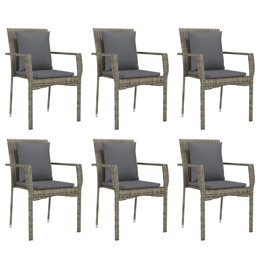 Ensemble à manger jardin et coussins 7 pcs gris rotin - 4