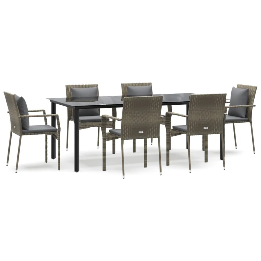 Ensemble à manger jardin et coussins 7 pcs Noir et gris Rotin - 2