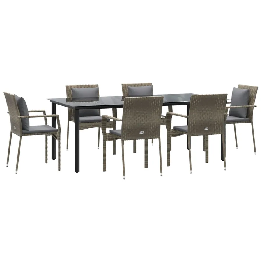 Ensemble à manger jardin et coussins 7 pcs Noir et gris Rotin - 3