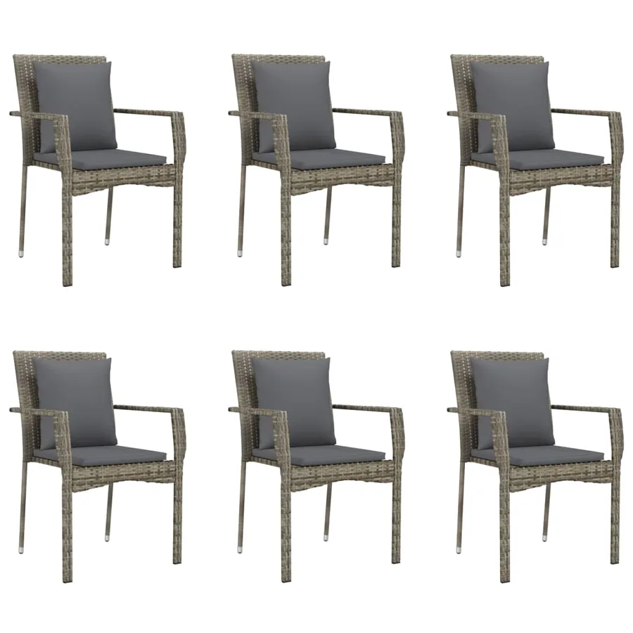 Ensemble à manger jardin et coussins 7 pcs Noir et gris Rotin - 4
